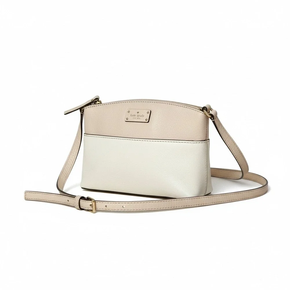 Kate Spade Millie Grove Street Leather Crossbody Bag Colorblock Beige &‎ Cream